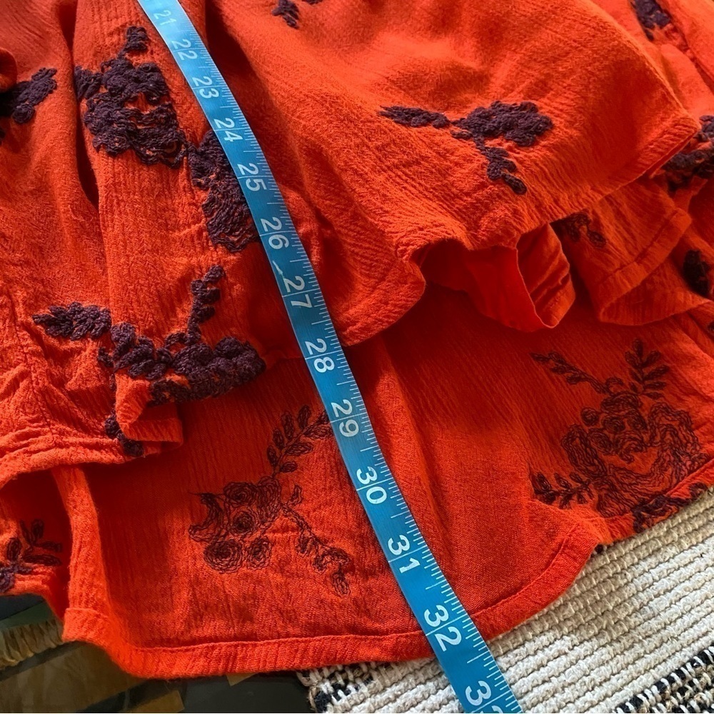 Free People Red Embroidered Austin V-neck Long Sleeve Mini Dress XS - Picture 13 of 15